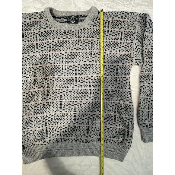 Vintage Jantzen Men's Sweater Grandpa Made In USA Geometric Pullover Pink Gray L - Picture 6 of 6